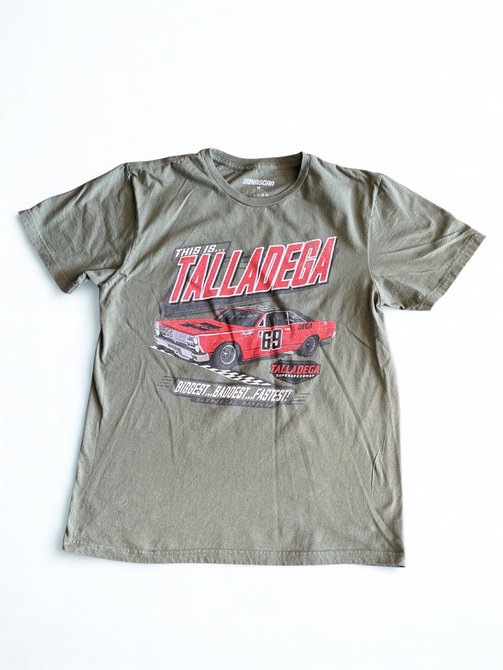 Nascar Talladega Tee In Olive Green With Red Print